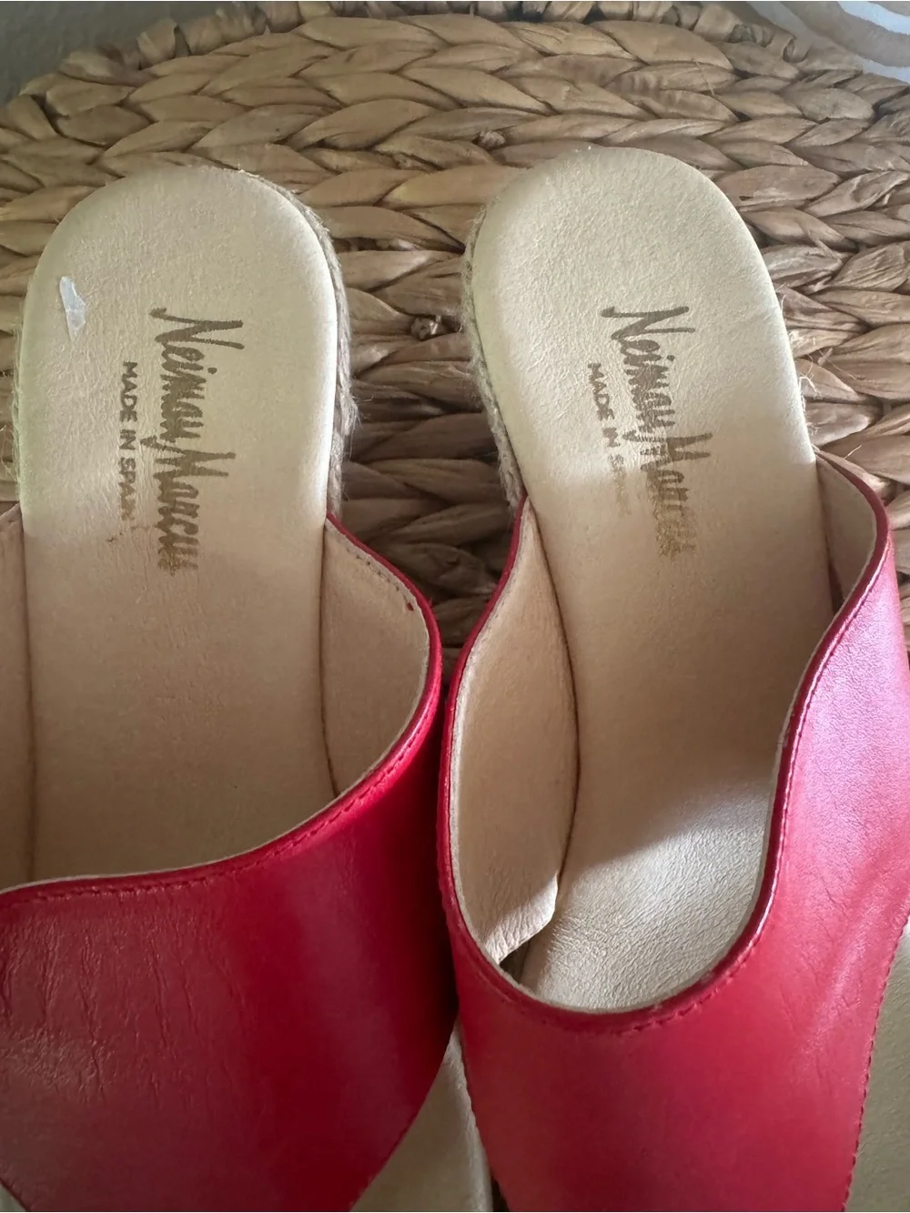 Neiman Marcus Red Leather Espadrille Thong Sandals - Women's